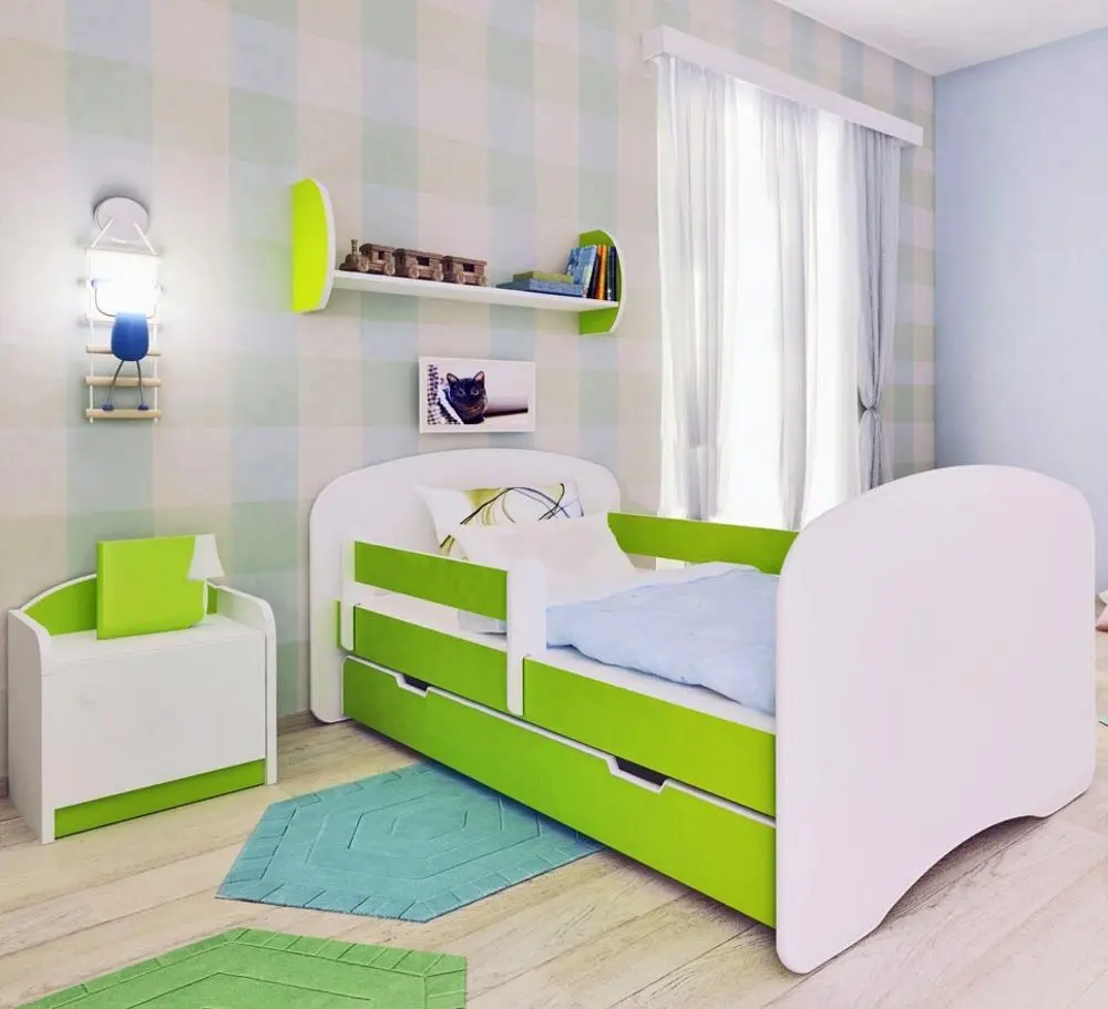 Кровать BellaLuni Happy 70x140 с ящиком (White/Light Green) - 2