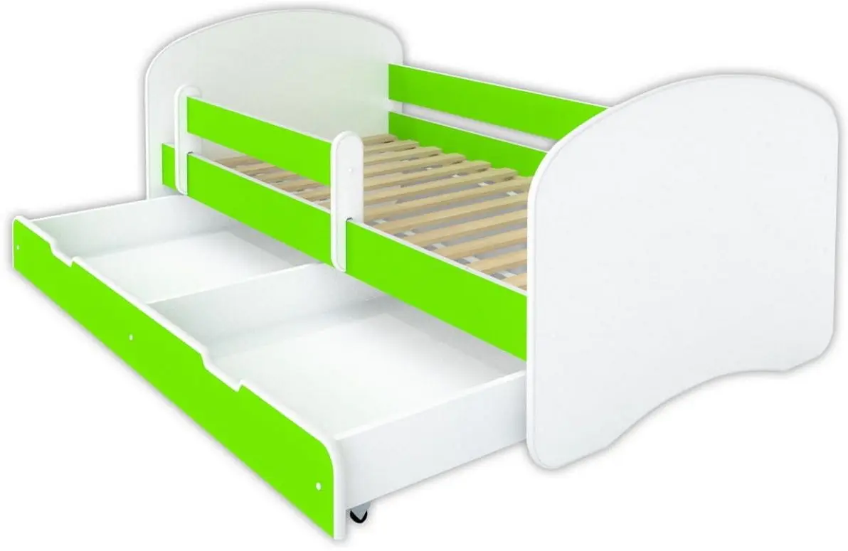 Кровать BellaLuni Happy 80x160 с ящиком/матрасом (White/Light Green)