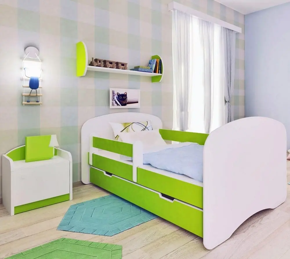 Кровать BellaLuni Happy 90x180 с ящиком/матрасом (White/Green)