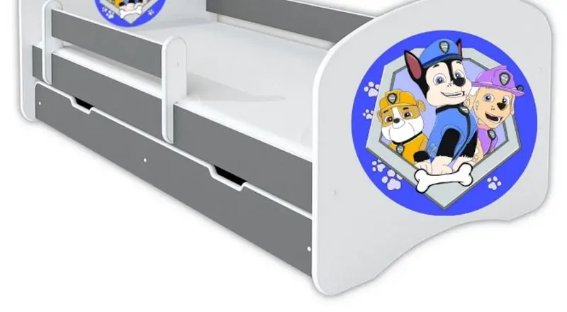 Pat BellaLuni Happy Paw Patrol Nr.1 cu sertar/saltea 80x160 (Graphite/White) - 2