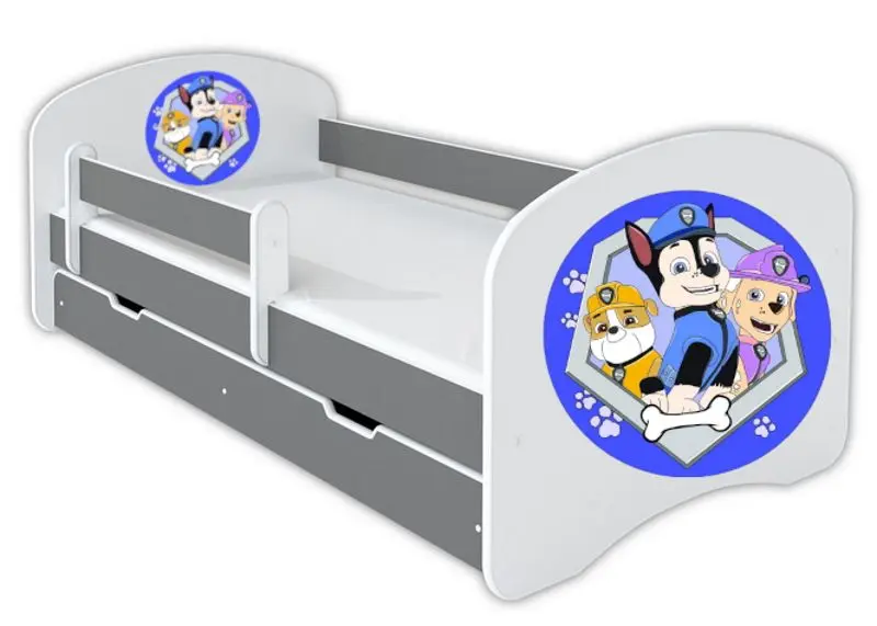 Pat BellaLuni Happy Paw Patrol Nr.1 cu sertar/saltea 80x160 (Graphite/White)