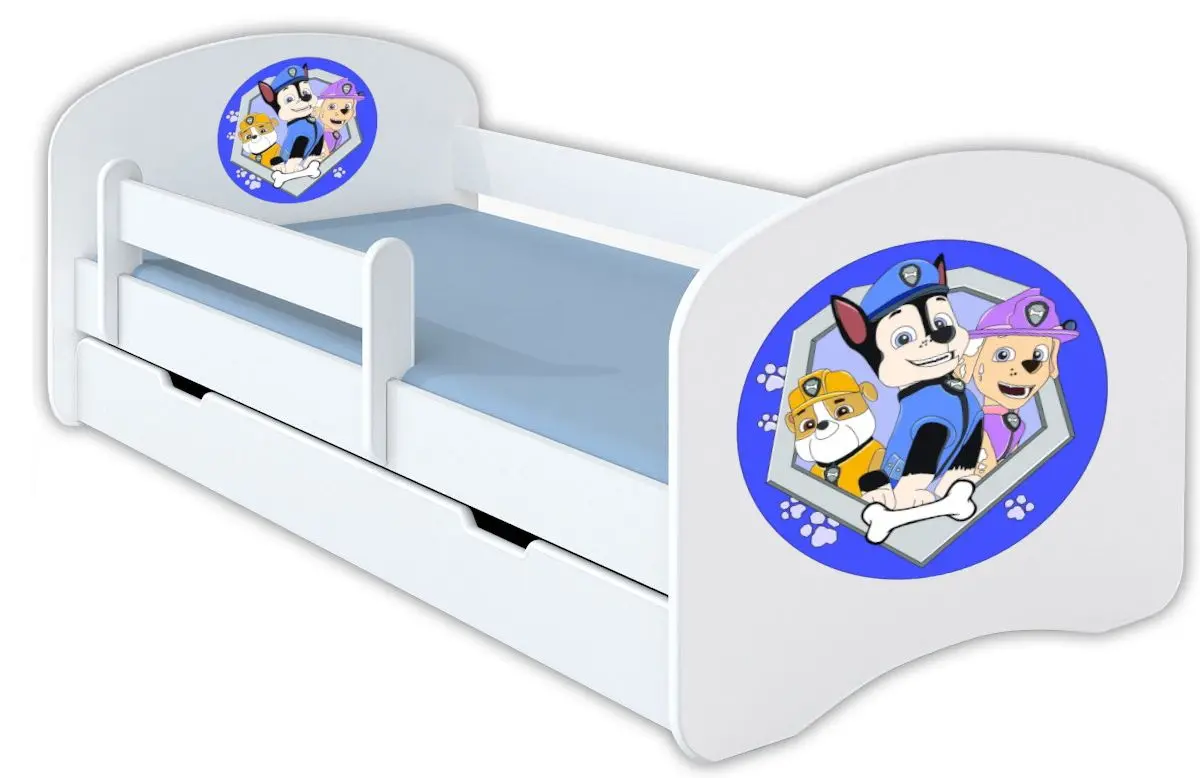 Pat BellaLuni Happy Paw Patrol №3 cu sertar/saltea 70x140 (White/Blue)