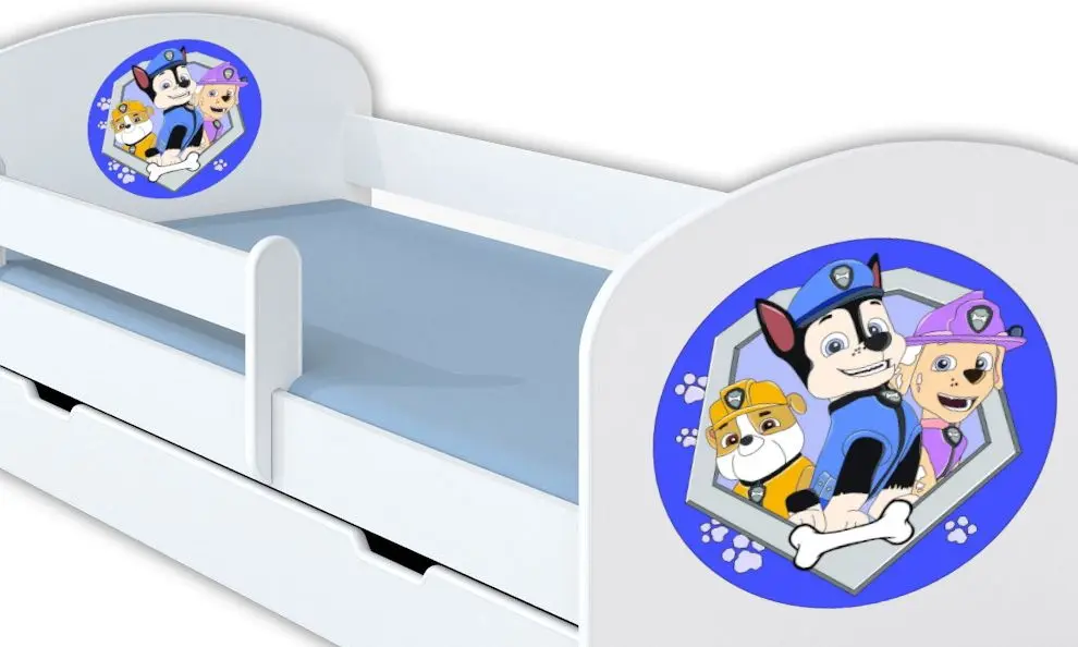 Кровать BellaLuni Happy Paw Patrol Nr.3 с ящиком/матрасом 90x180 (White/Blue) - 2