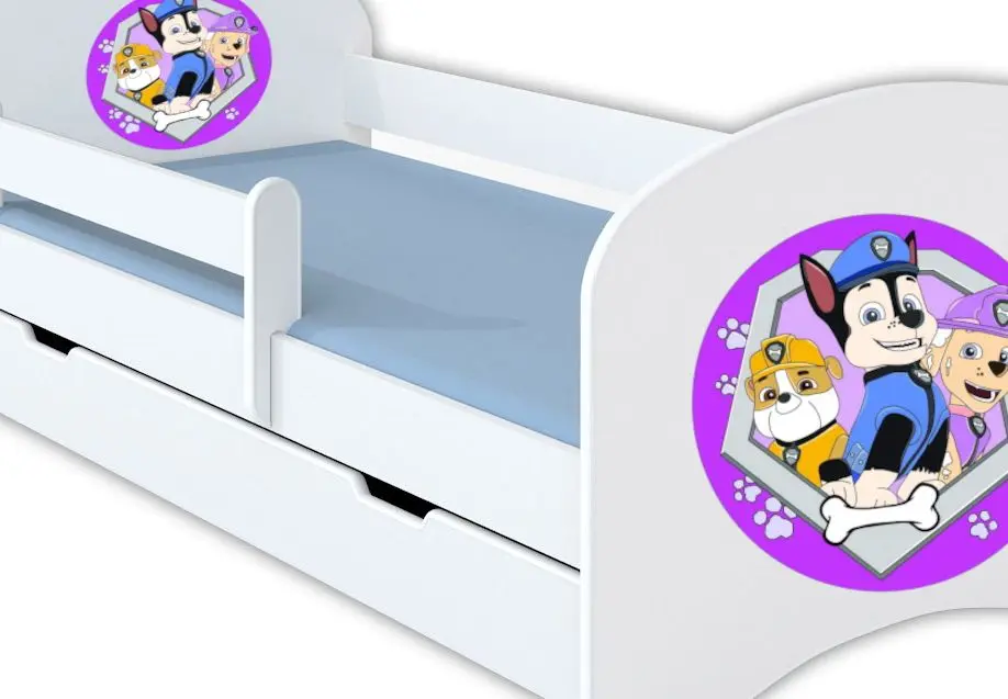 Pat BellaLuni Happy Paw Patrol Nr.4 cu sertar/saltea 80x160 (White/Violet) - 2