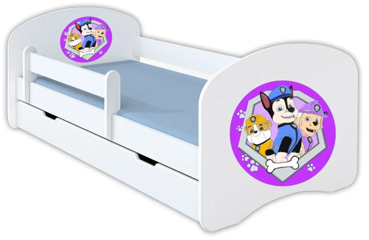 Pat BellaLuni Happy Paw Patrol Nr.4 cu sertar/saltea 80x160 (White/Violet)