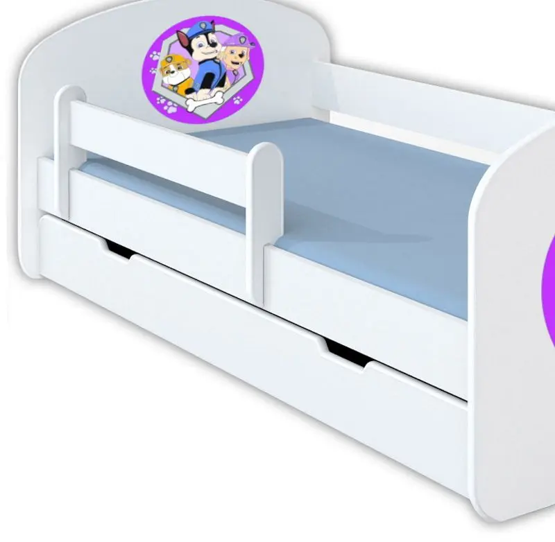Кровать BellaLuni Happy Paw Patrol Nr.4 с ящиком/матрасом 90x180 (White/Violet) - 3