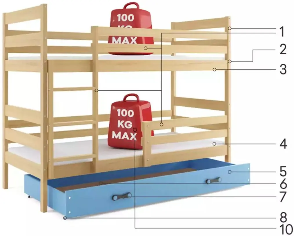 Двухъярусная кровать BMS Group Eryk ящик 90x200 (Pine/Blue) - 2