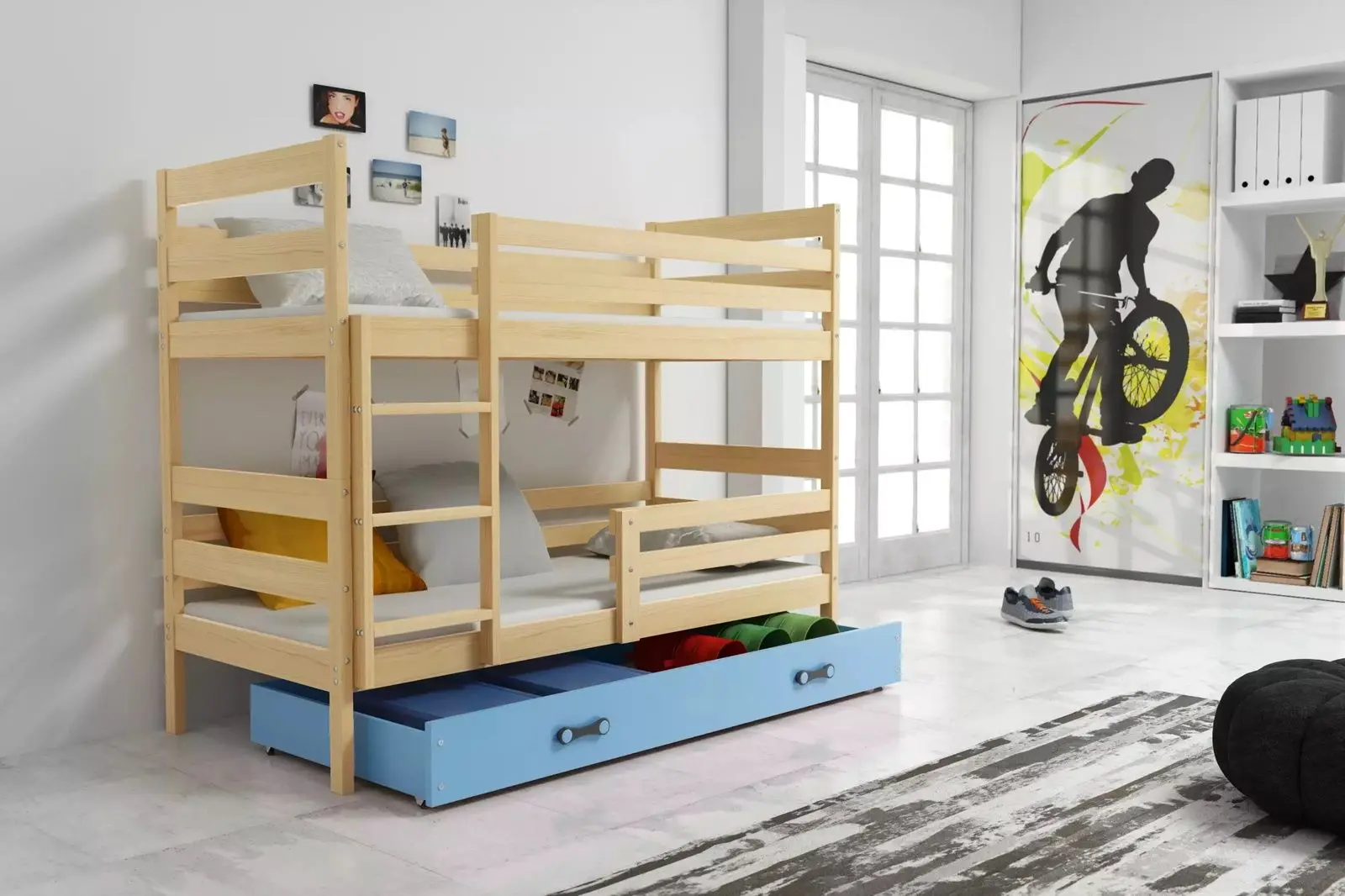 Двухъярусная кровать BMS Group Eryk ящик 90x200 (Pine/Blue)