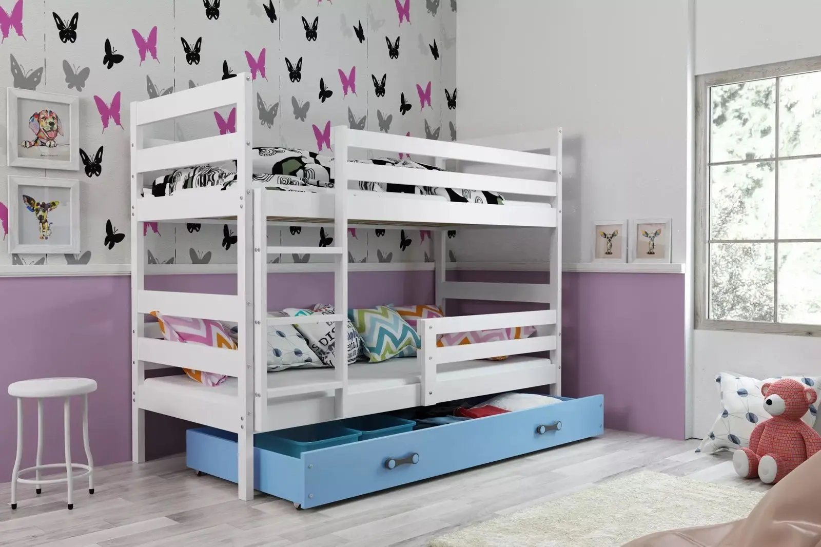 Двухъярусная кровать BMS Group Eryk ящик 90x200 (White/Blue)