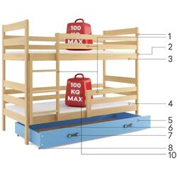 Двухъярусная кровать BMS Group Eryk ящик/матрас 90x200 (Pine/Blue) Thumb
