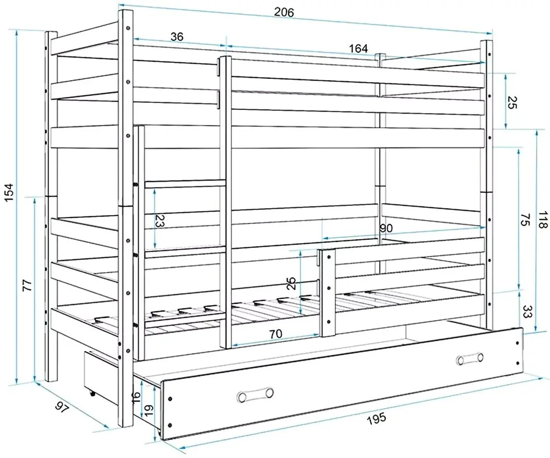 Двухъярусная кровать BMS Group Eryk ящик/матрас 90x200 (Pine/Blue) - 3