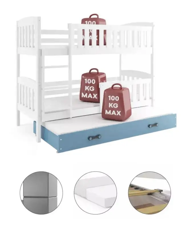 Pat suprapus BMS Group Kubus 3 pat retractabil/saltea 90x200 (White/Blue)