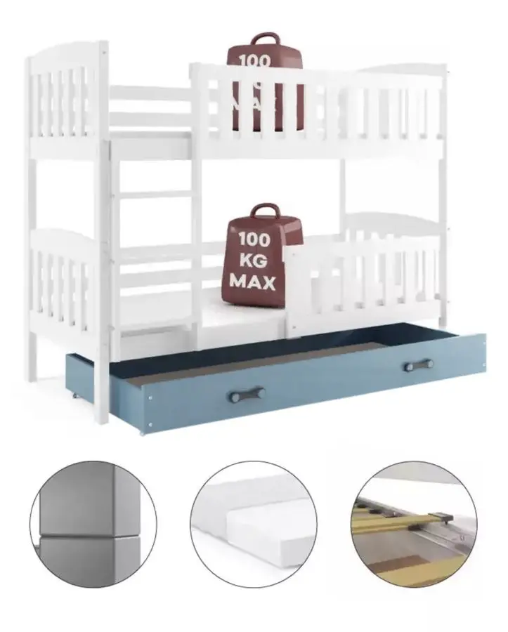 Pat suprapus BMS Group Kubus sertar/saltea 90x200 (Pine/Blue)