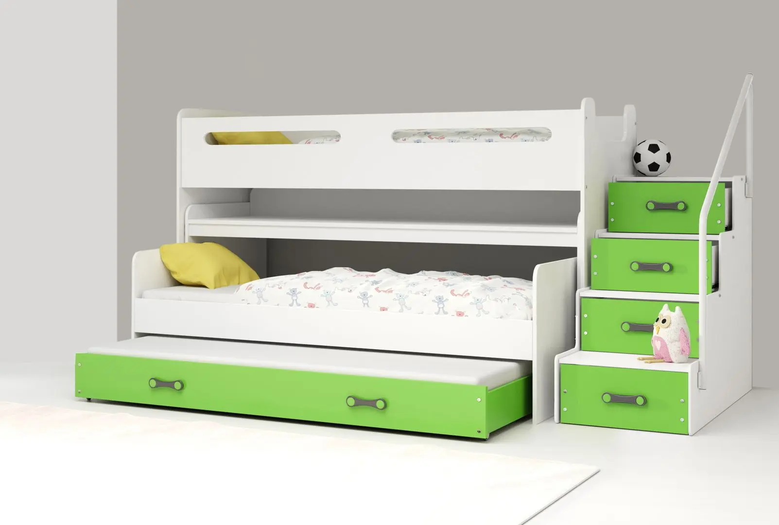 Pat suprapus BMS Group Max 1 cu pat retractabil 80x200 (Green/White)