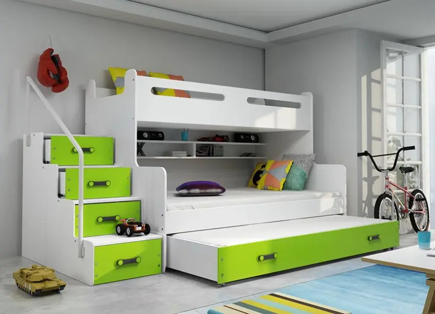 Pat suprapus BMS Group Max 3 cu pat retractabil 120x200 (Green/White)