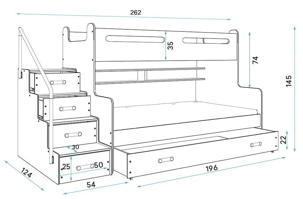 Двухъярусная кровать BMS Group Max 3 с ящиком 120x200 (Blue/White)