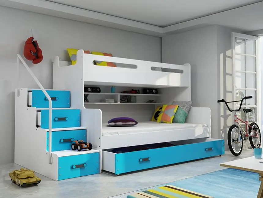 Двухъярусная кровать BMS Group Max 3 с ящиком 120x200 (Blue/White)