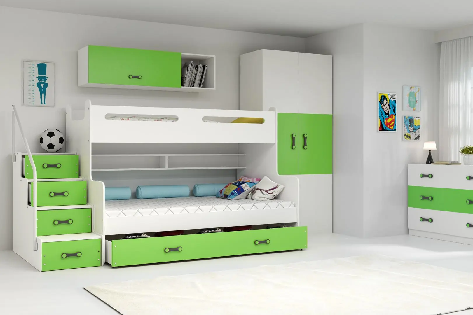 Pat suprapus BMS Group Max 3 cu sertar 120x200 (Green/White)