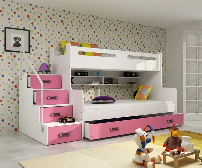 Pat suprapus BMS Group Max 3 cu sertar 120x200 (Pink/White)