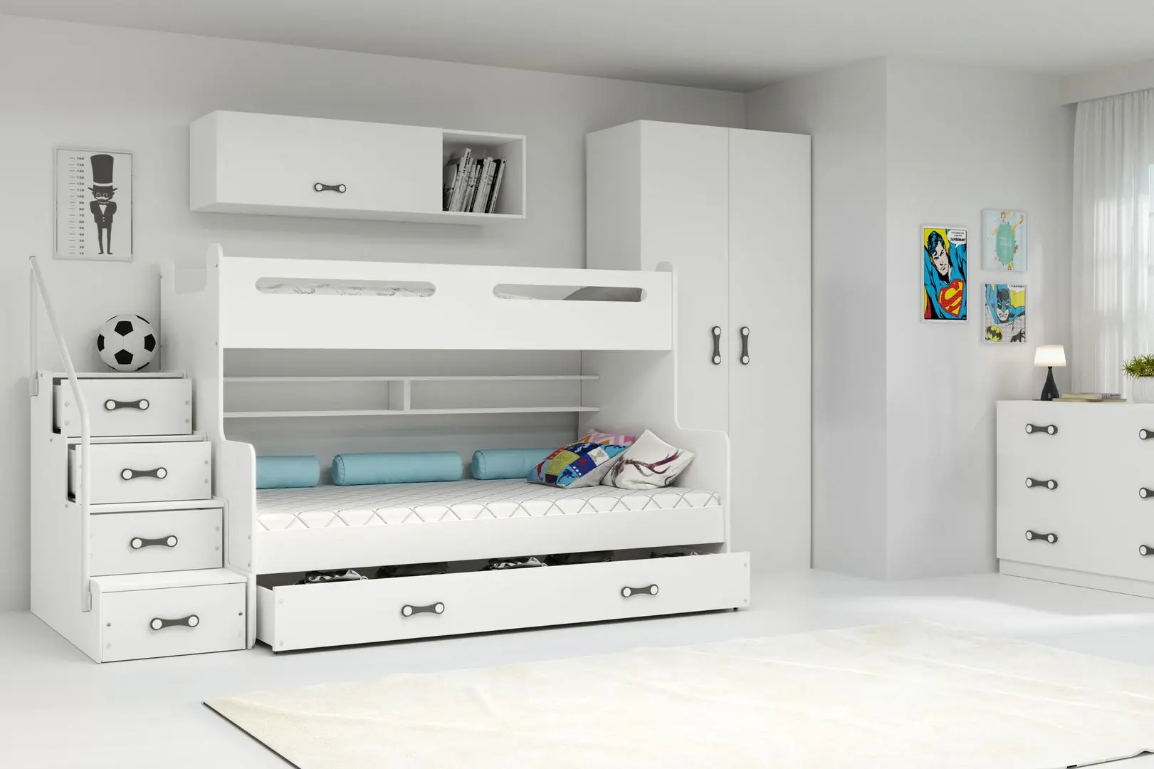 Pat suprapus BMS Group Max 3 cu sertar 120x200 (White)