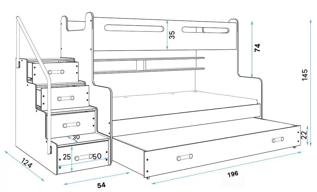 Pat suprapus BMS Group Max 3 pat retractabil/saltea 120x200 (Blue/White)