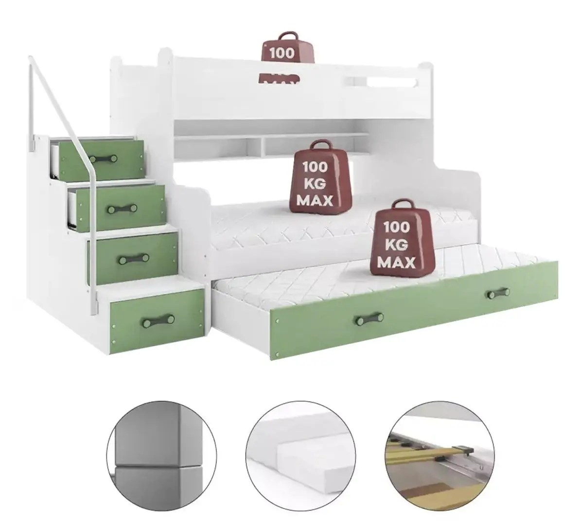 Pat suprapus BMS Group Max 3 pat retractabil/saltea 120x200 (Blue/White)