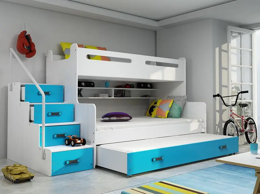 Pat suprapus BMS Group Max 3 pat retractabil/saltea 120x200 (Blue/White)