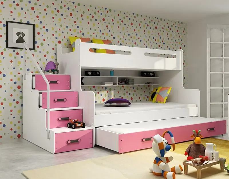 Pat suprapus BMS Group Max 3 pat retractabil/saltea 120x200 (Pink/White)