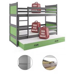 Двухъярусная кровать BMS Group Rico 3 выдвижная кровать 90x200 (Graphite/Green) Thumb