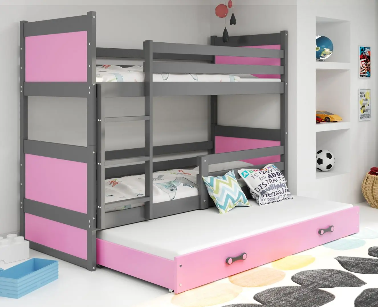 Pat suprapus BMS Group Rico 3 pat retractabil 90x200 (Graphite/Pink)