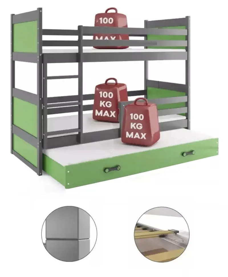 Двухъярусная кровать BMS Group Rico 3 выдвижная кровать 90x200 (Graphite/White)