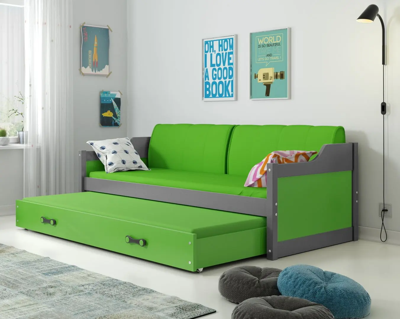 Pat BMS Group Dawid cu pat retractabil 90x200 (Graphite/Green)