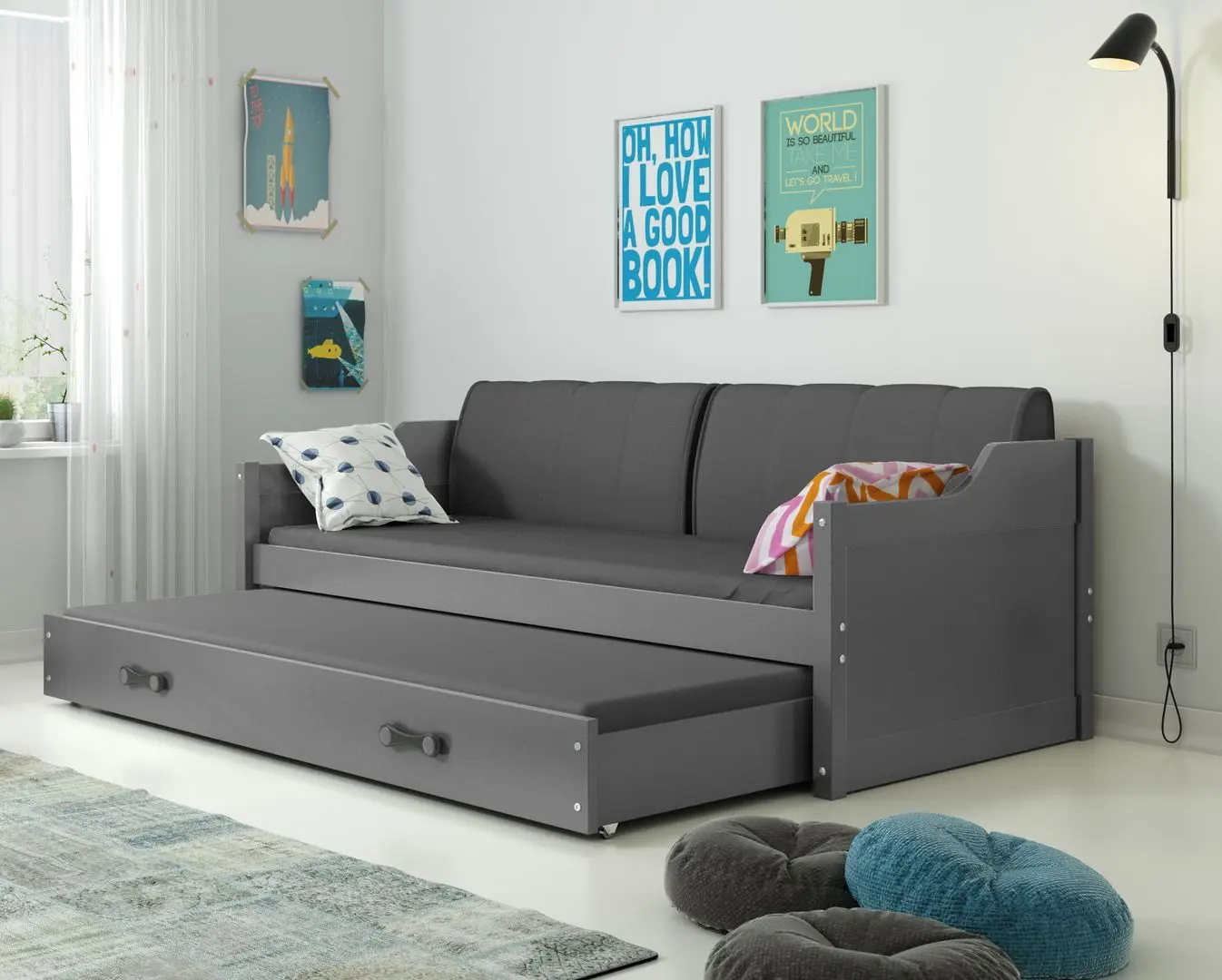 Pat BMS Group Dawid cu pat retractabil 90x200 (Graphite)