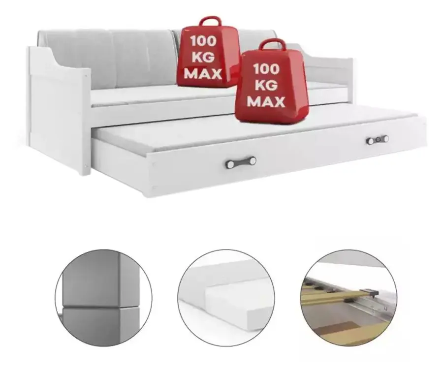 Pat BMS Group Dawid cu pat retractabil 90x200 (White/Graphite)