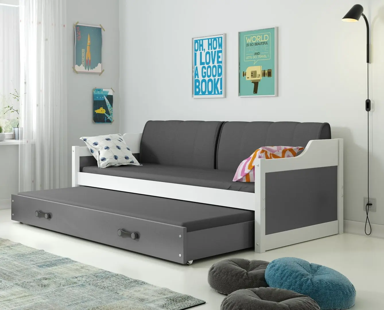 Pat BMS Group Dawid cu pat retractabil 90x200 (White/Graphite)