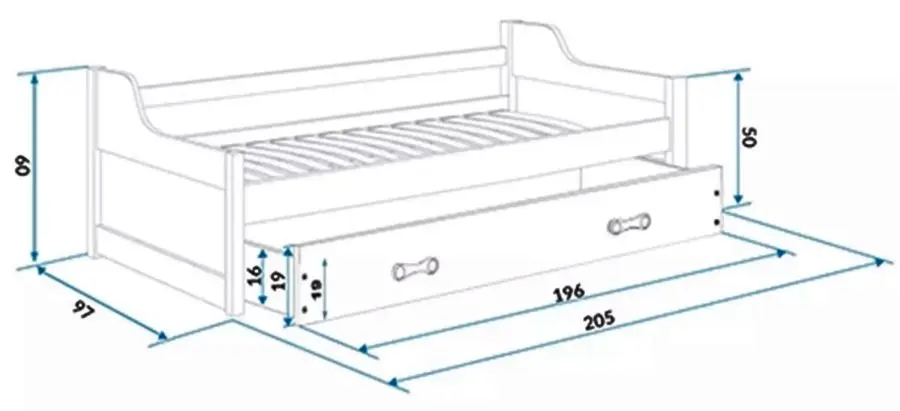 Pat BMS Group Dawid cu pat retractabil 90x200 (White/Pink)