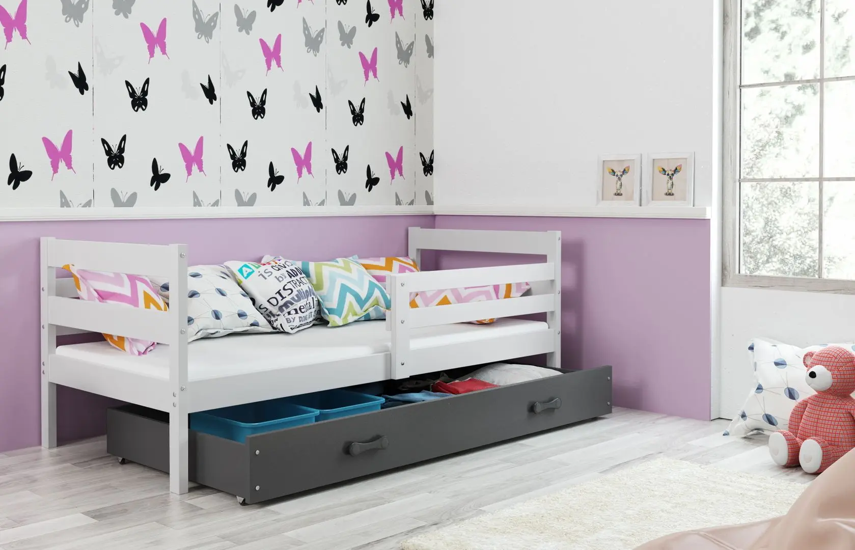 Pat BMS Group Eryk cu pat retractabil 90x200 (White/Graphite)