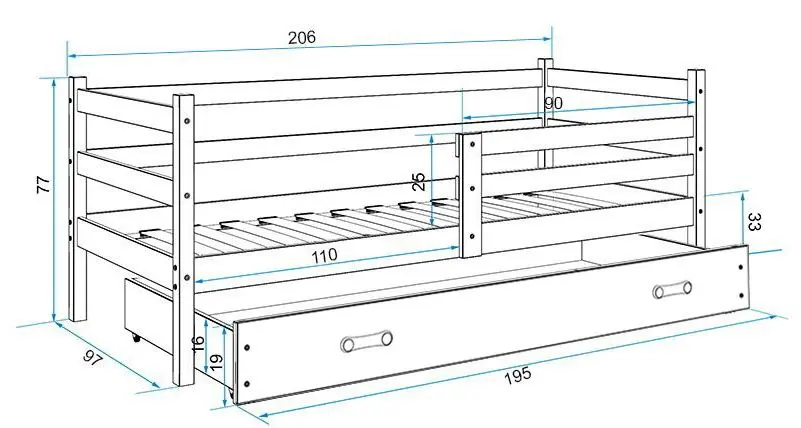 Pat BMS Group Eryk cu pat retractabil 90x200 (White)