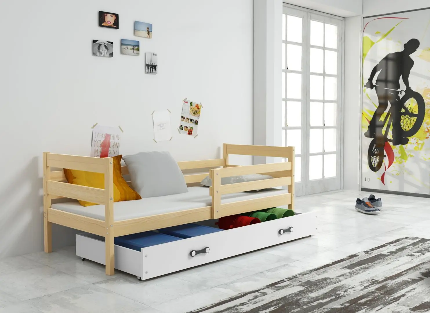 Pat BMS Group Eryk cu sertar 80x190 (Pine/White)