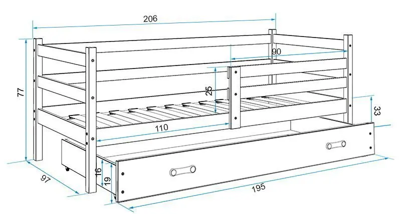 Pat BMS Group Eryk cu sertar 90x200 (Pine/Graphite)