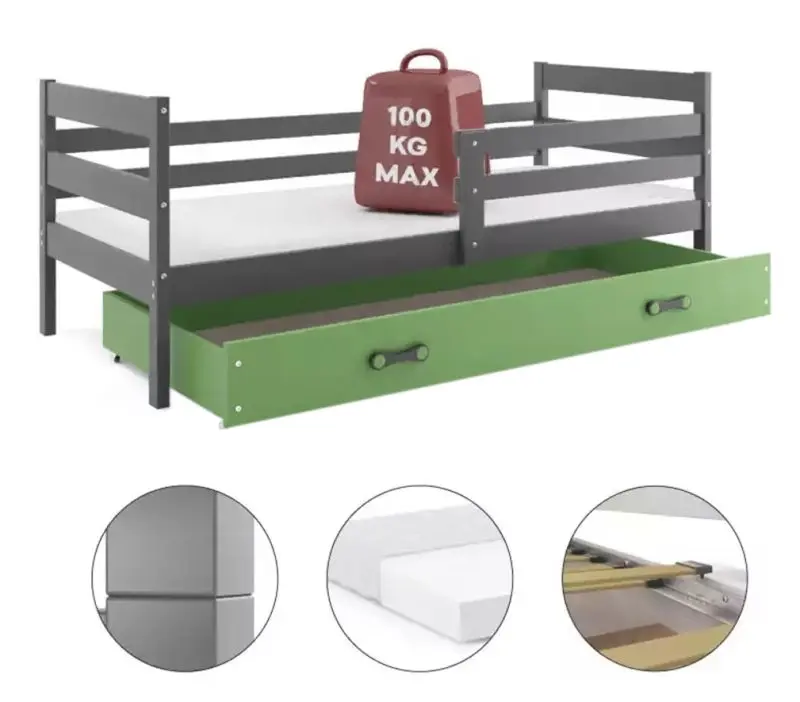 Pat BMS Group Eryk sertar/saltea 80x190 (Graphite/Green)