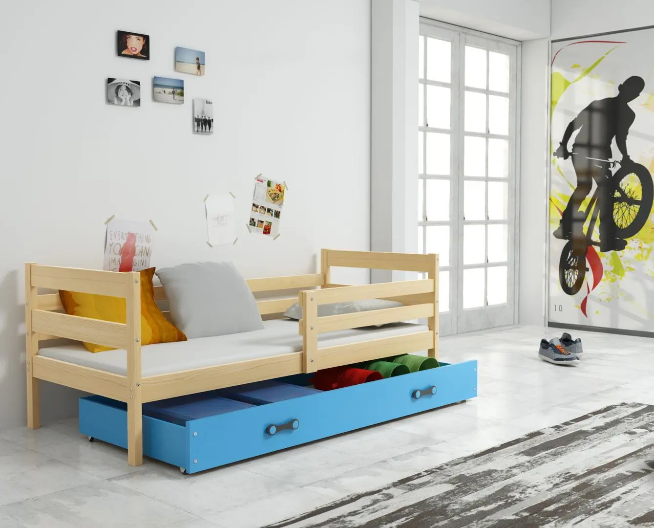 Pat BMS Group Eryk sertar/saltea 80x190 (Pine/Blue)