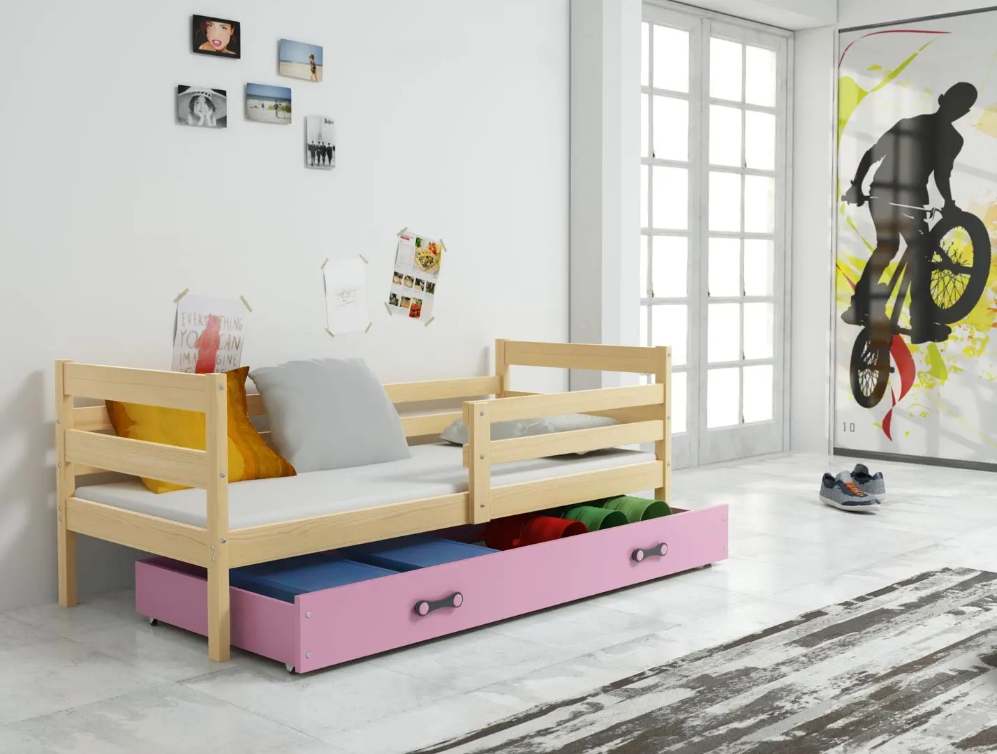 Pat BMS Group Eryk sertar/saltea 80x190 (Pine/Pink)