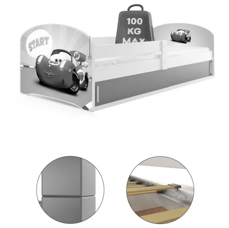 Кровать BMS Group Luki 1 Car 80x160 (White/Graphite)