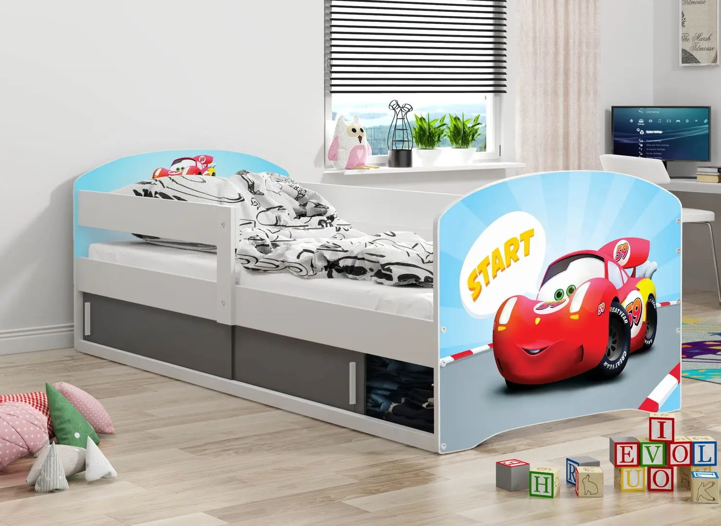 Кровать BMS Group Luki 1 Car 80x160 (White/Graphite)