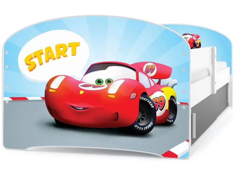 Pat BMS Group Luki 1 Car cu saltea 80x160 (White/Graphite)