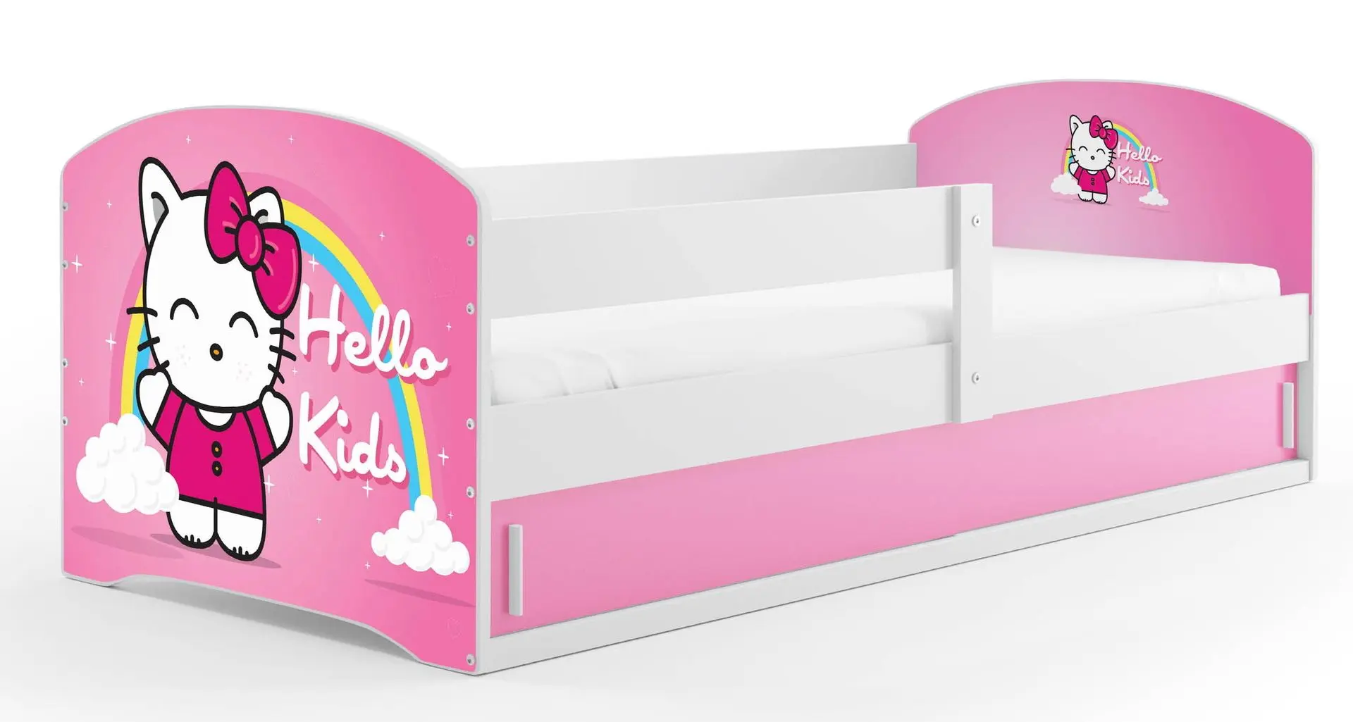 Pat BMS Group Luki 1 Hello Kids cu saltea 80x160 (White/Pink)