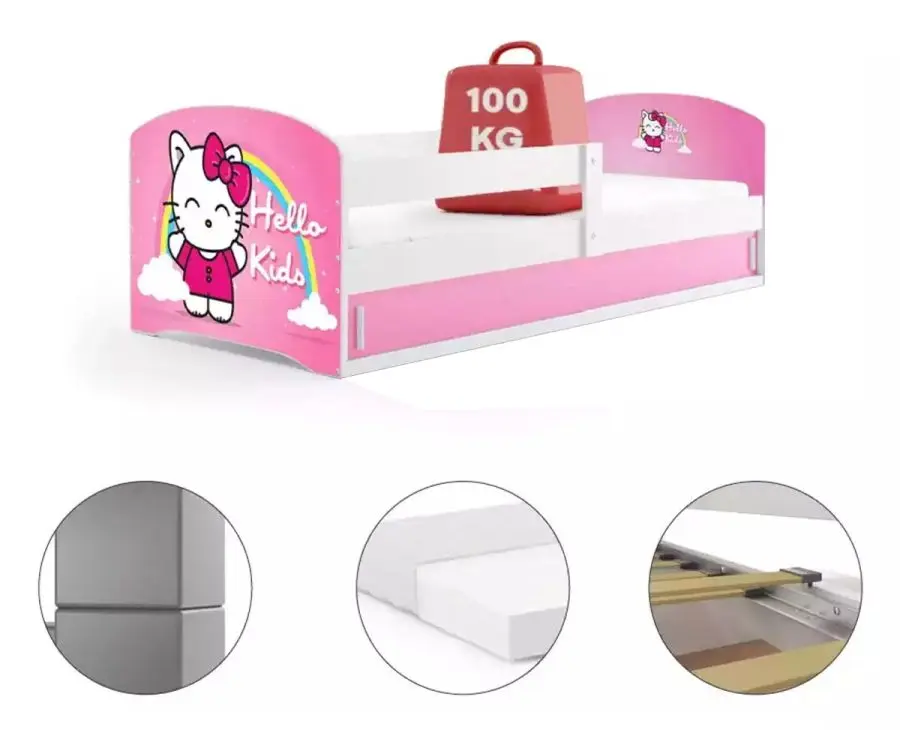 Pat BMS Group Luki 1 Hello Kids cu saltea 80x160 (White/Pink)