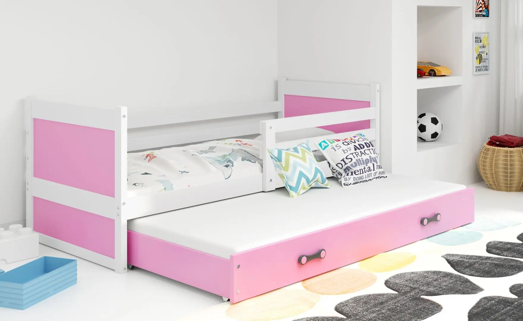 Pat BMS Group Rico cu pat retractabil 90x200 (White/Pink)