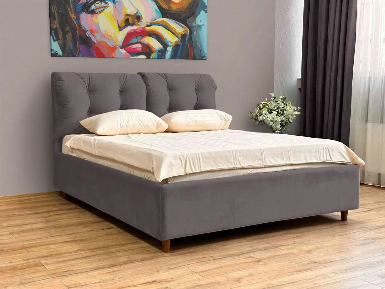 Pat Charmbed Confort Adele Modern 180x200 Velluto 16 (Grey/Walnut)